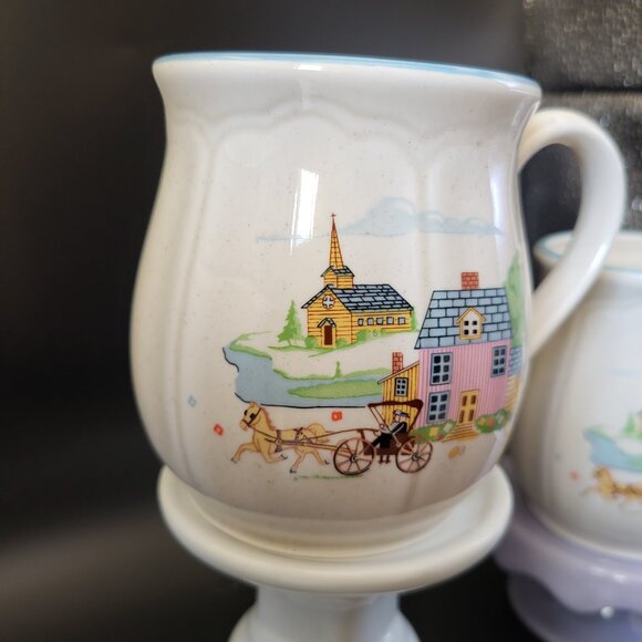 2 Vintage Jamestown China Country Home Stoneware Mugs Homestead Scene Japan - Picture 3 of 16